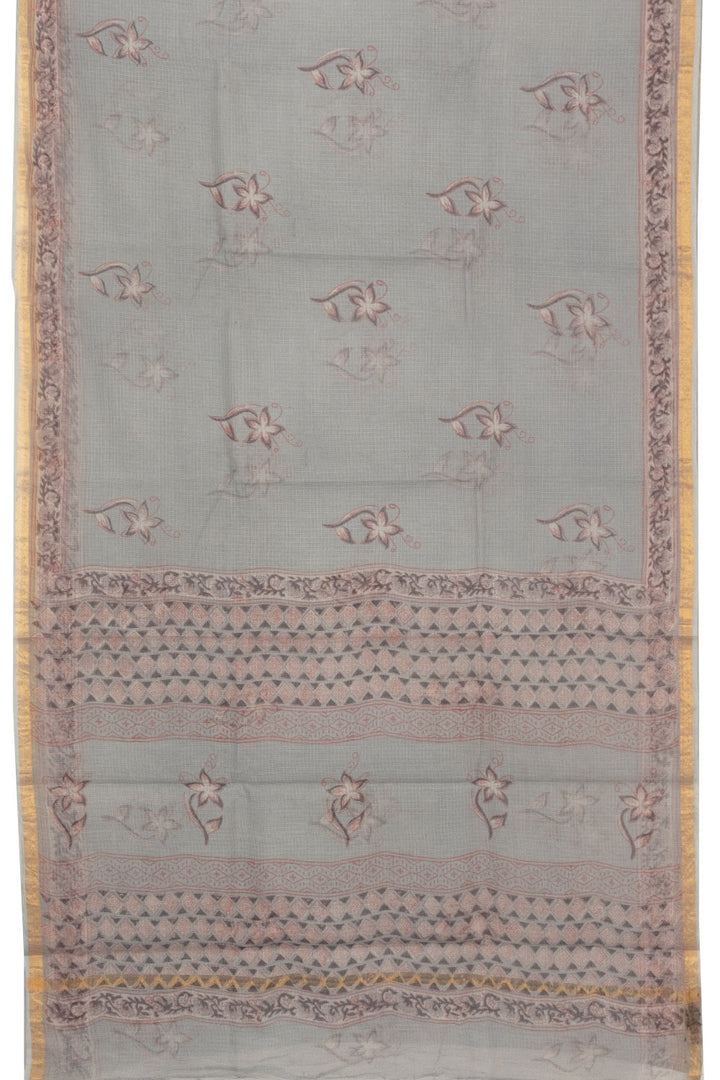 Grey Vanaspathi Hand block Printed Kota Cotton saree - Avishya