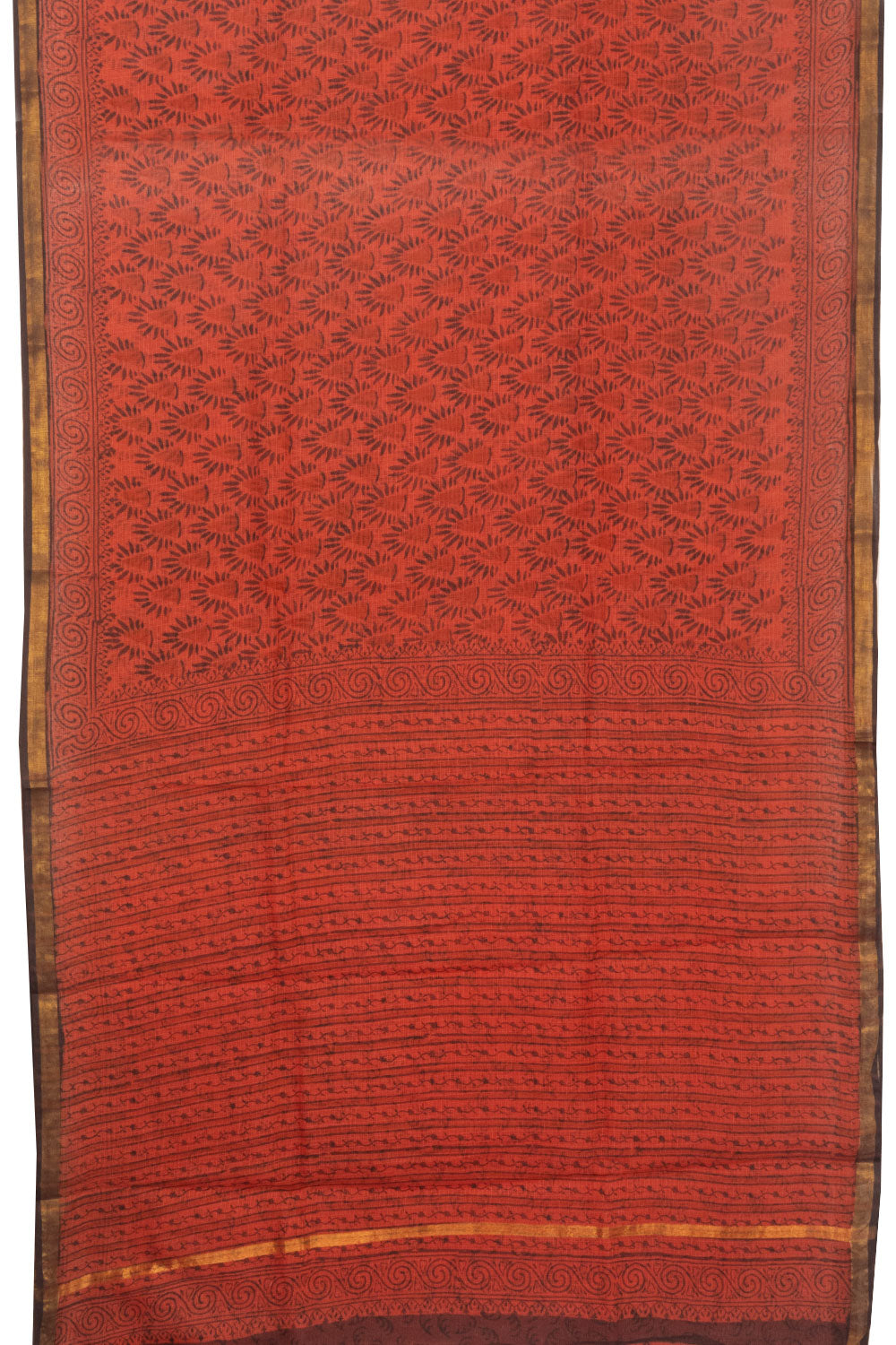 Red Vanaspathi Hand block Printed Silk Cotton Saree - Avishya