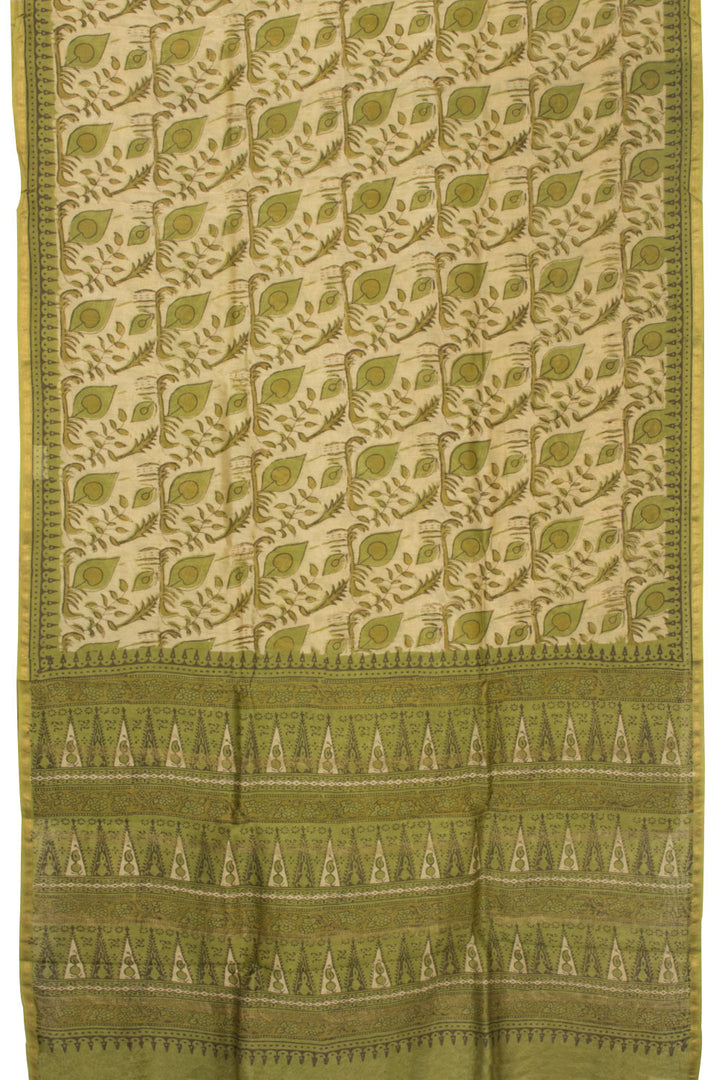 Offwhite Vanaspathi Hand block Printed Silk Cotton Saree - Avishya