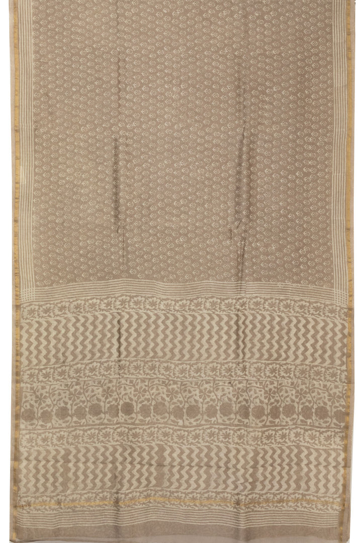 Brown Vanaspathi Hand block Printed Silk Cotton Saree - Avishya