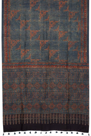 Blue Ajrakh Printed Mulberry Silk Saree - Avishya