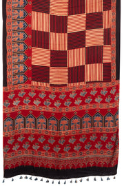Maroon Ajrakh Modal Silk Saree - Avishya