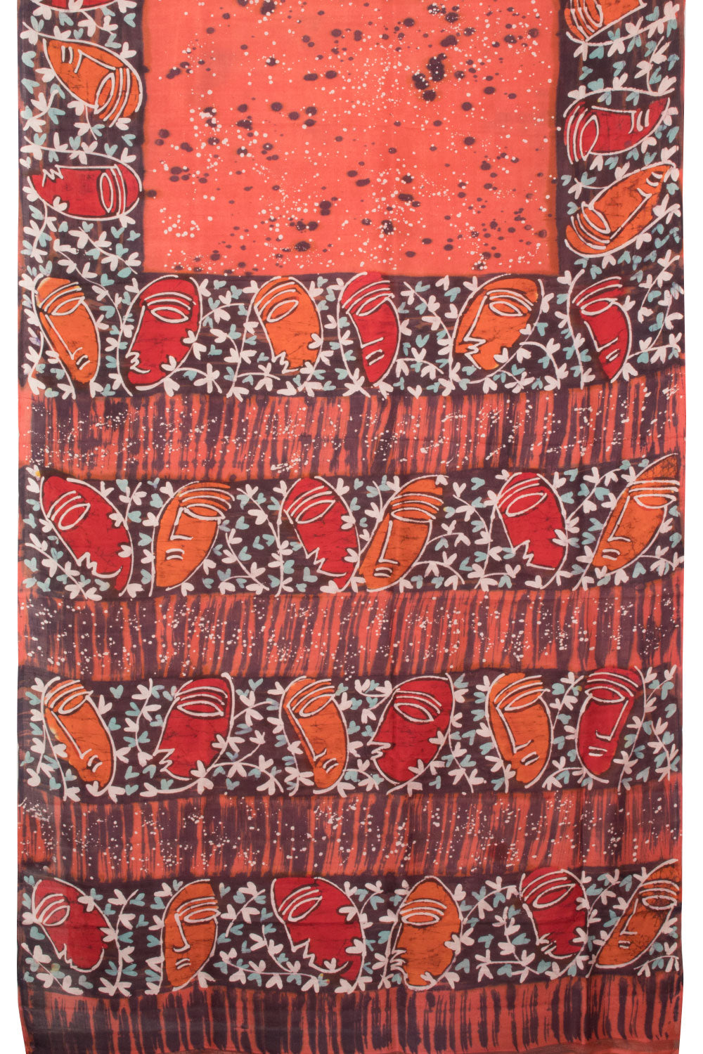 Fire Orange Batik Printed Silk Saree-Avishya