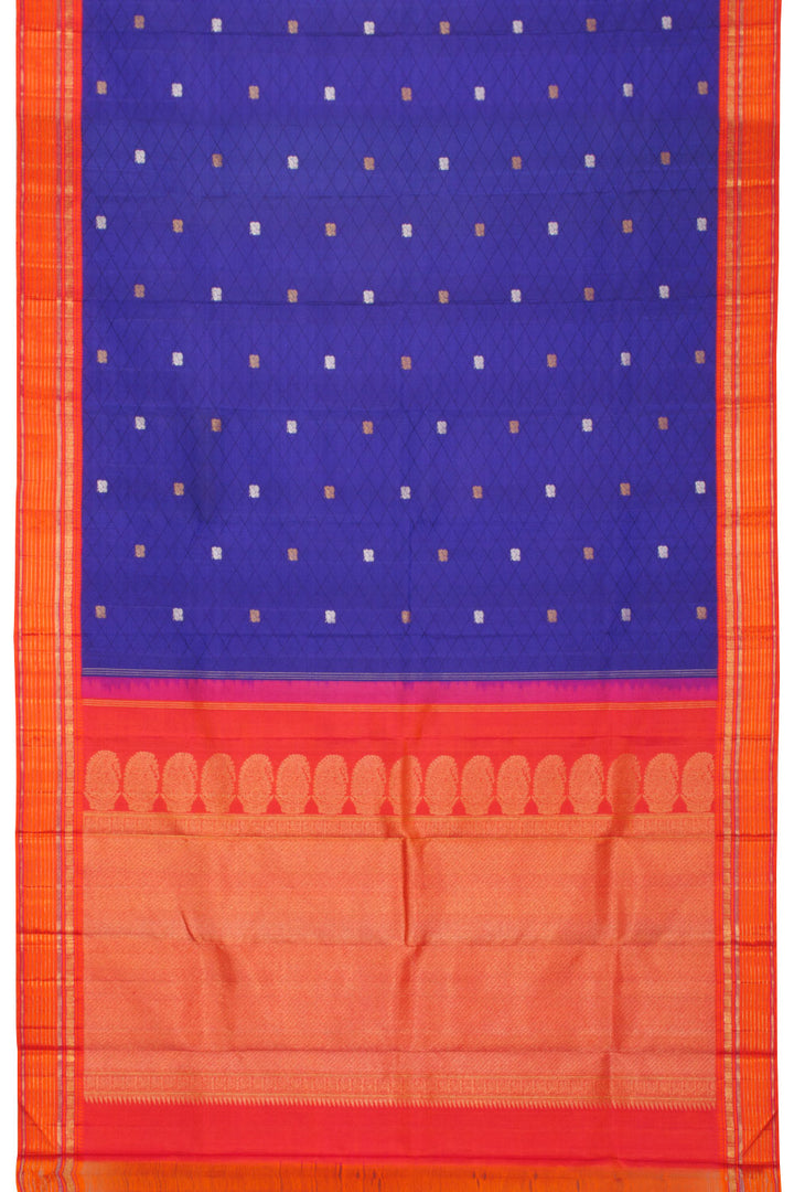 Ink Blue Threadwork Handloom Korvai Kanjivaram Silk Saree - Avishya