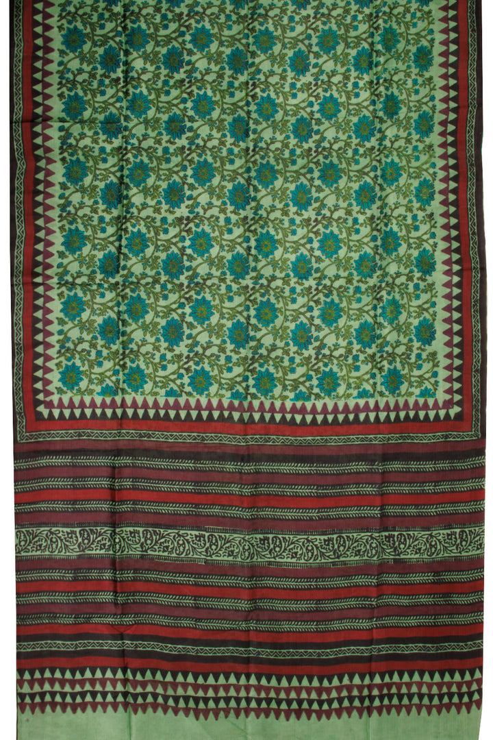 Mint Green Hand Block Printed Silk Saree -Avishya