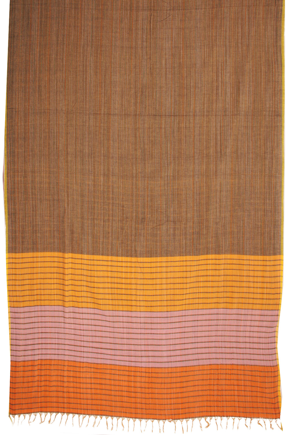 Peanut Brown Kantha Embroidered Cotton Saree-Avishya