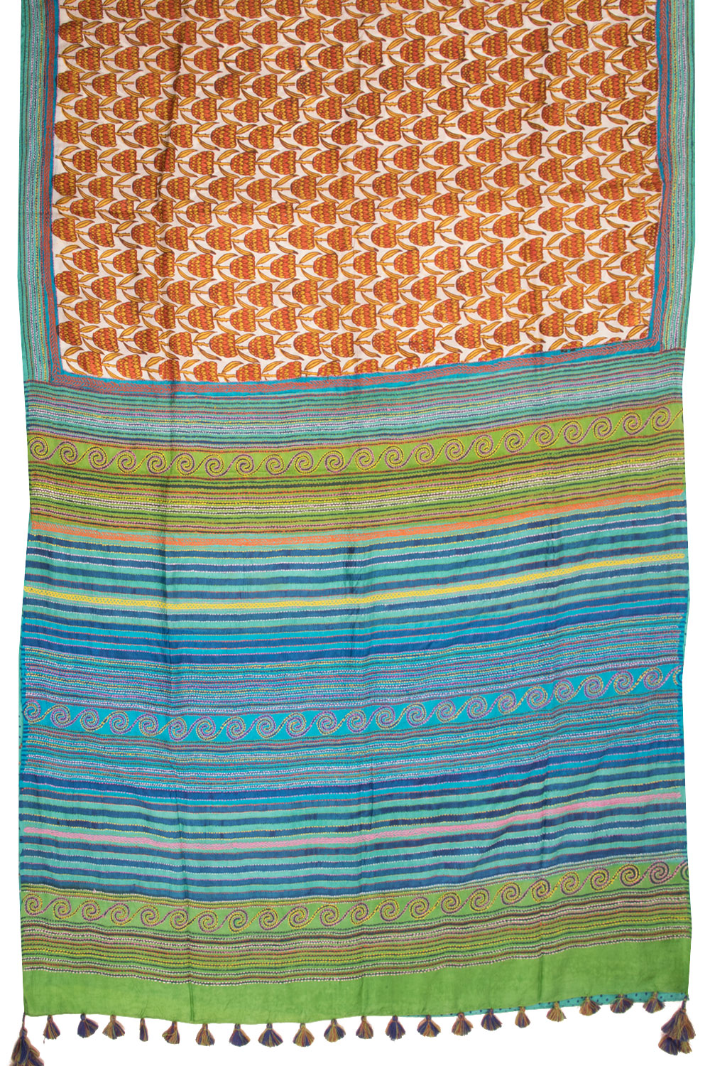 Cream Kantha Embroidered Silk Saree -Avishya
