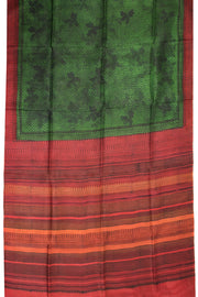Hunter Green Hand Block Printed Tussar Silk Saree -Avishya