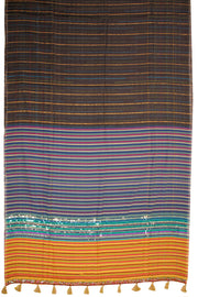 Dark Brown Tussar Cotton Sequin Embroidered Saree