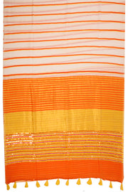 Offwhite Tussar Cotton Sequin Embroidered Saree