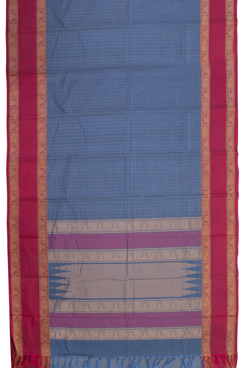 Steel Blue Handwoven Kanchi Cotton Saree - Avishya