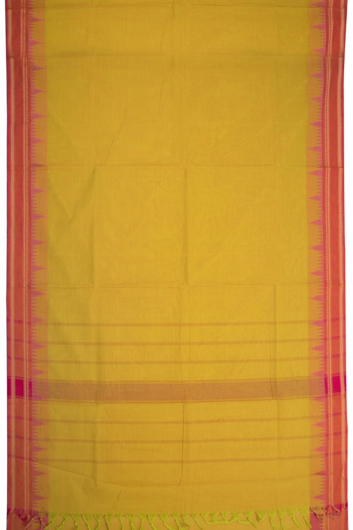 Canary Yellow Handwoven Kanchi Cotton Saree - Avishya