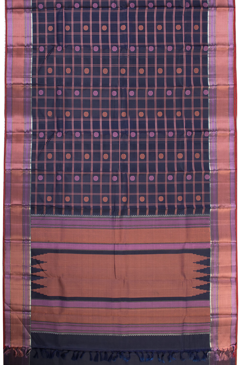 Navy Blue Threadwork Handloom Kanjivaram Silk Saree - Avishya