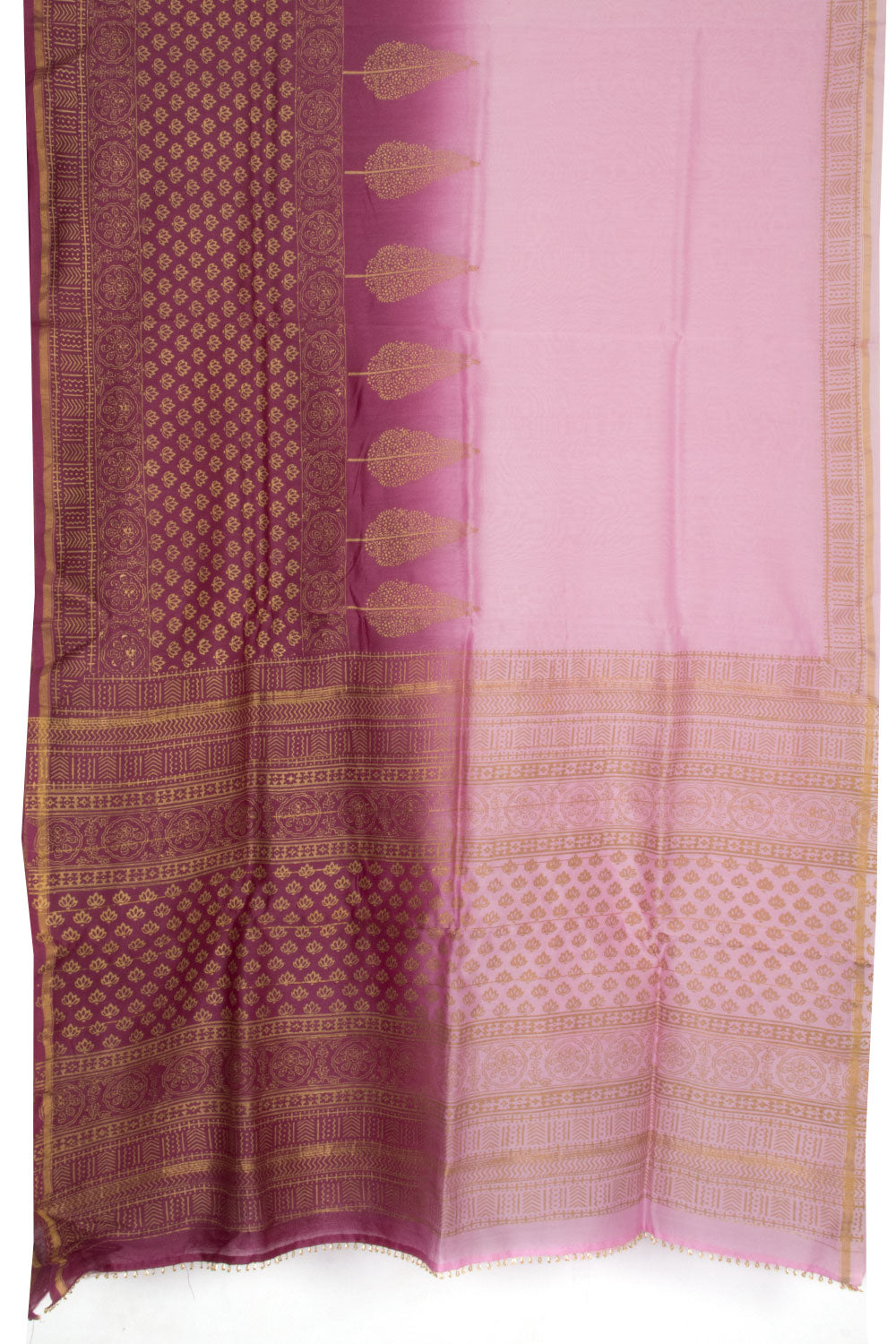 Pink Hand Block Printed Chanderi Silk Cotton Saree 10067904