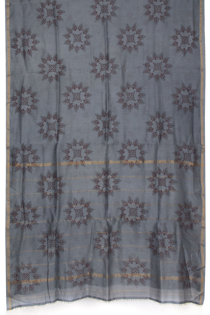 Grey Hand Block Printed Chanderi Silk Cotton Saree - Avishya