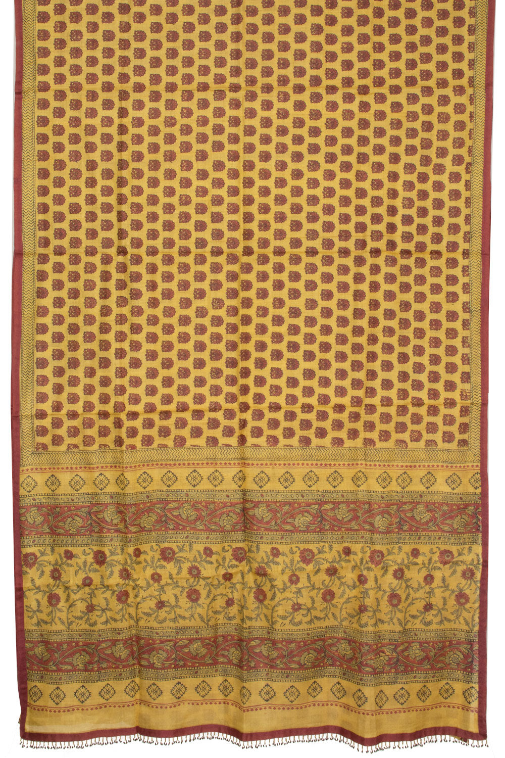 Yellow Hand Block Printed Tussar Silk Saree - Avishya
