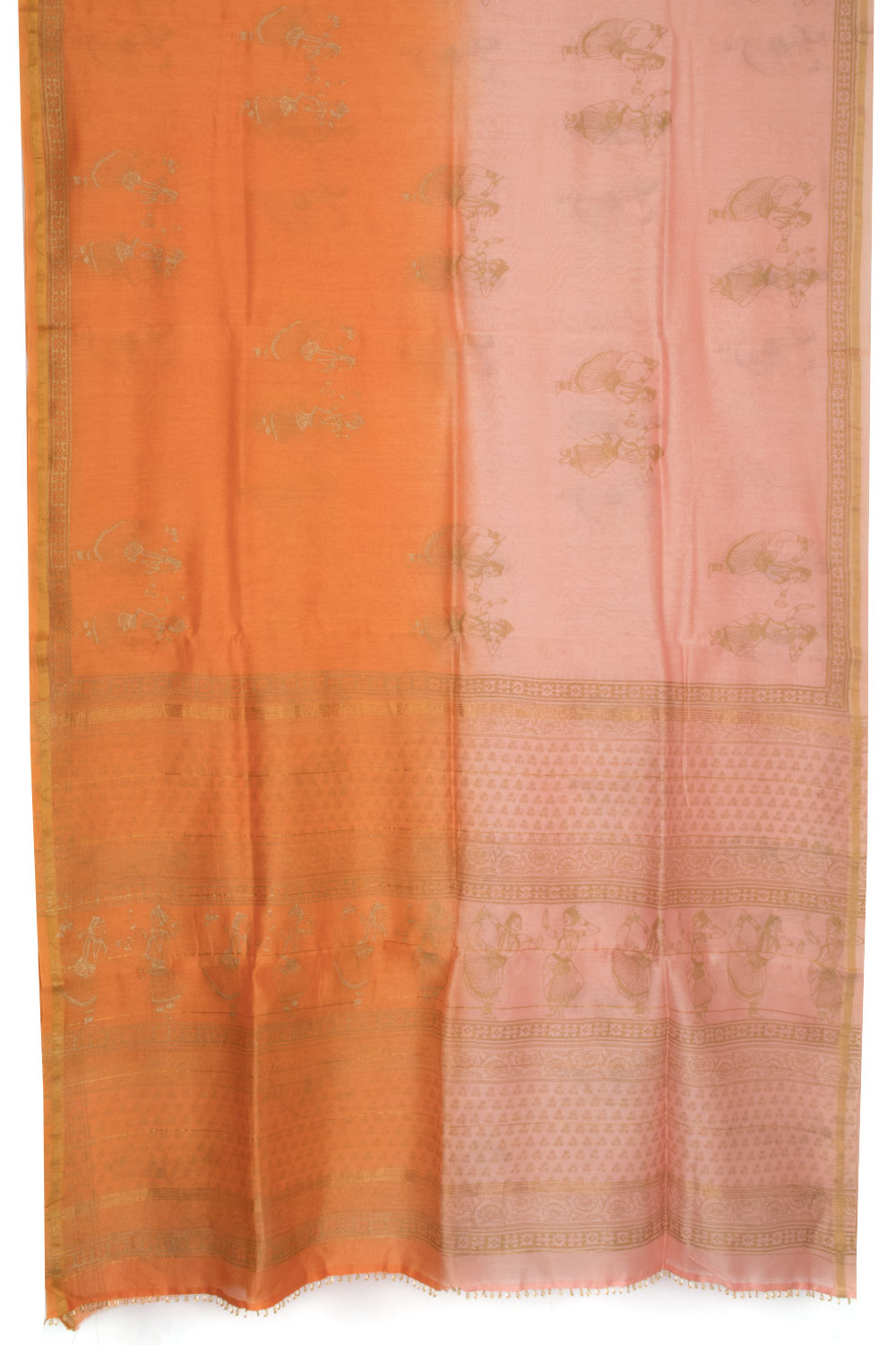 Pink Hand Block Printed Chanderi Silk Cotton Saree - Avishya
