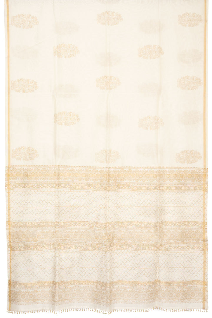 Off White Hand Block Printed Chanderi Silk Cotton Saree - Avishya