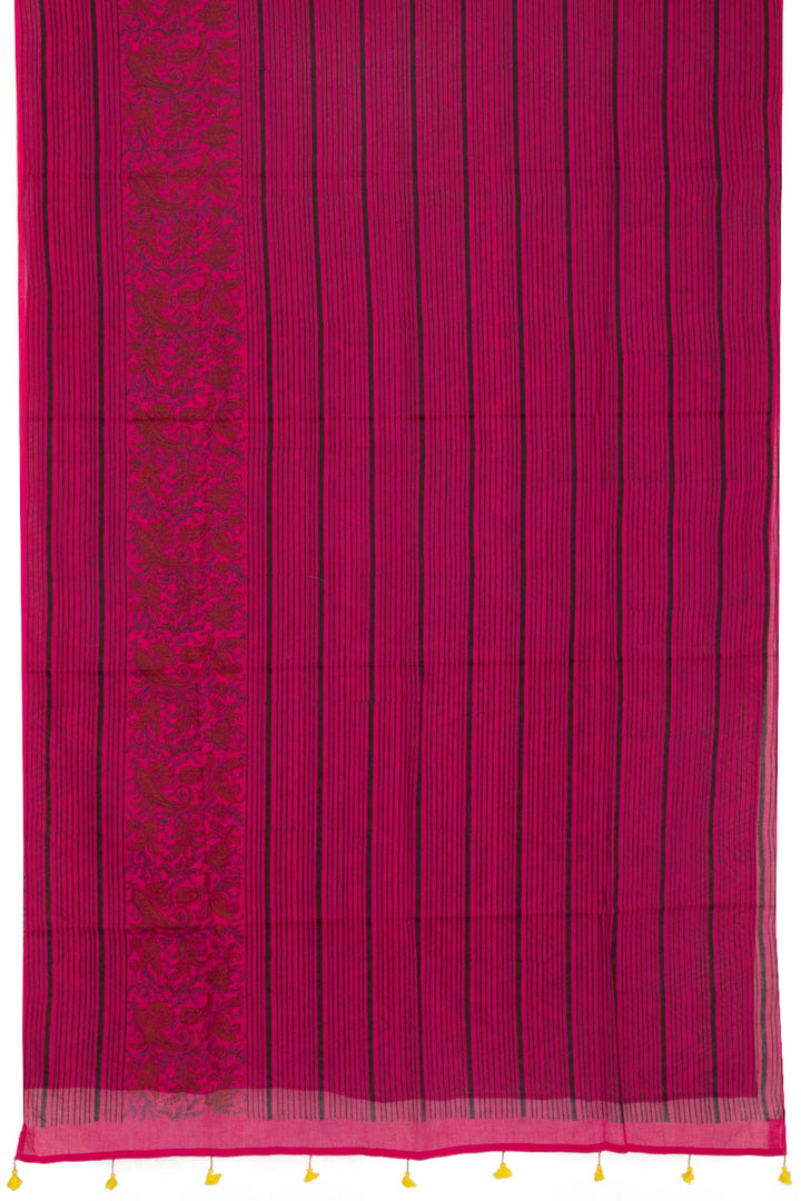 Pink Hand Block Printed Mulmul Cotton Saree 10067927
