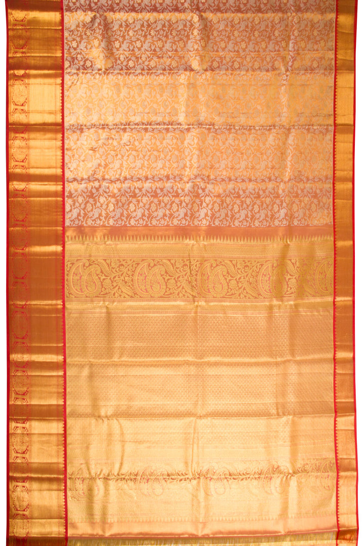 Burnt Sienna Brown Tissue Silk Bridal Jacquard Korvai Kanjivaram Saree -Avishya