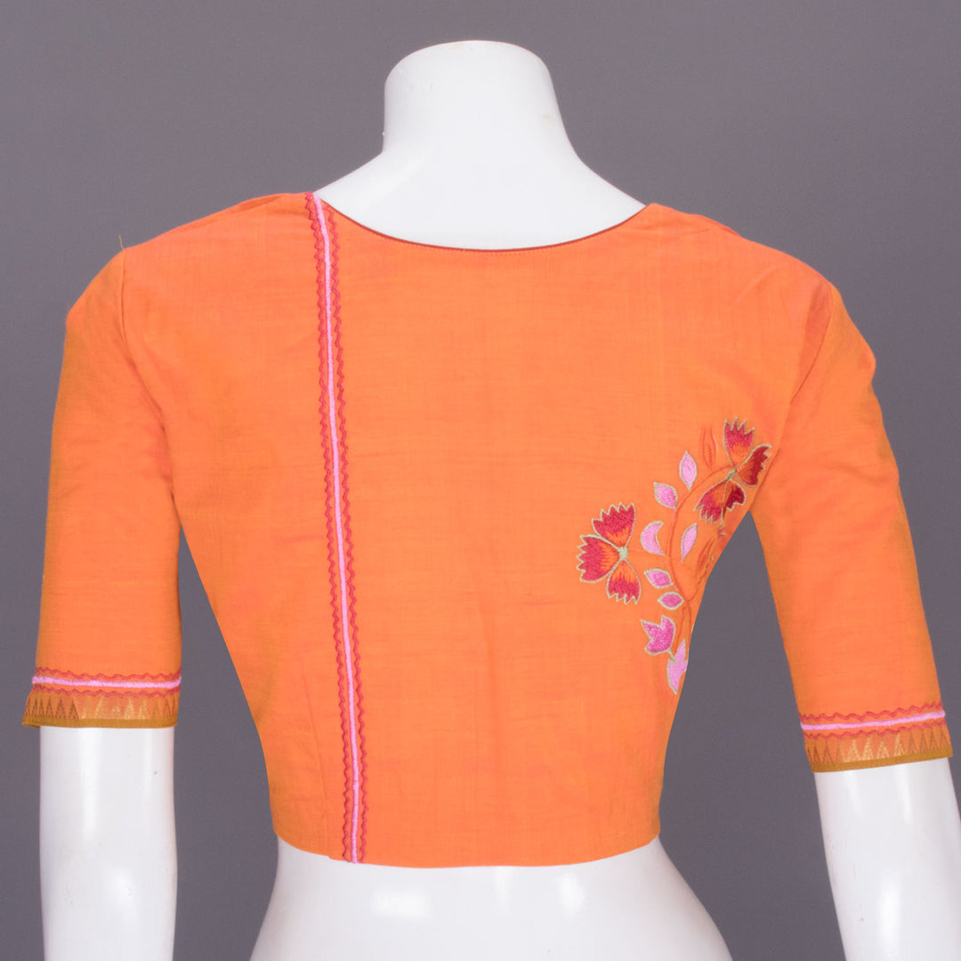 Orange Hand Embroidered Silk cotton Blouse - Avishya