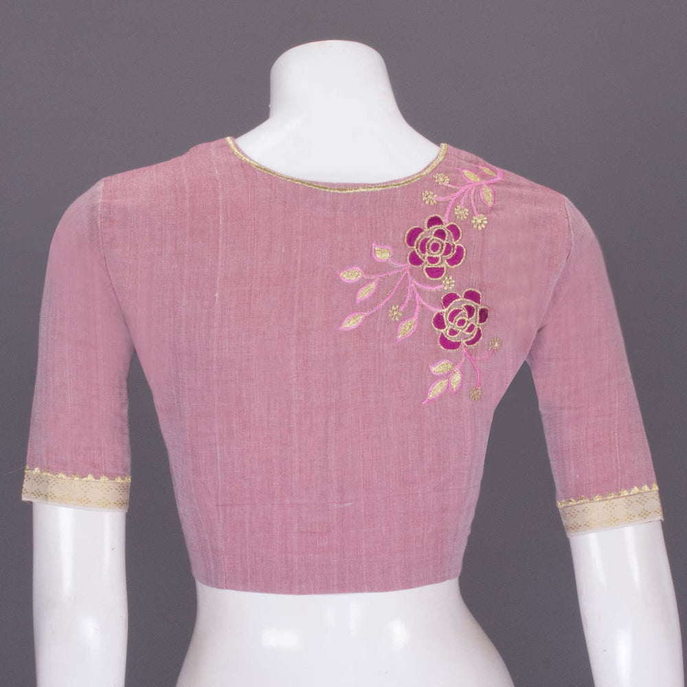 Pink Hand Embroidered Silk cotton Blouse - Avishya