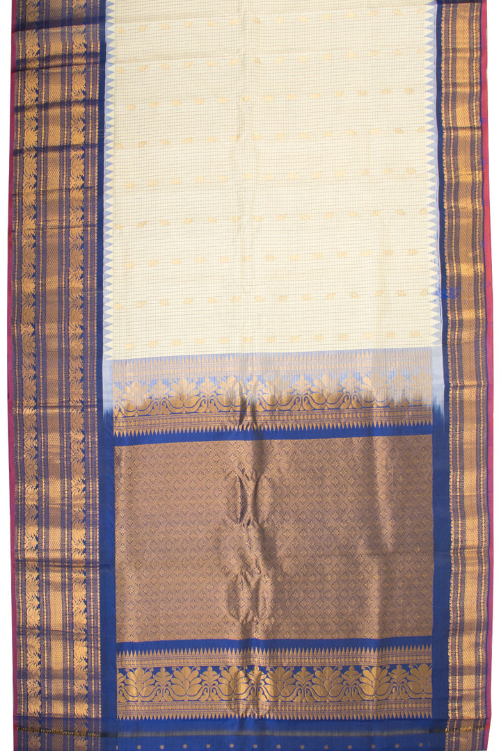 Off White Handloom Gadwal Kuttu Silk Saree - Avishya