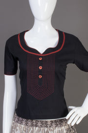 Black Shawl Neck Cotton Crop Top-Avishya