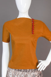 Rust Closed Neck Orange Cotton Crop Top -Avishya