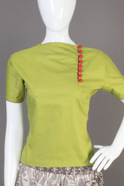 Olive Green Closed Neck Cotton Crop Top -Avishya