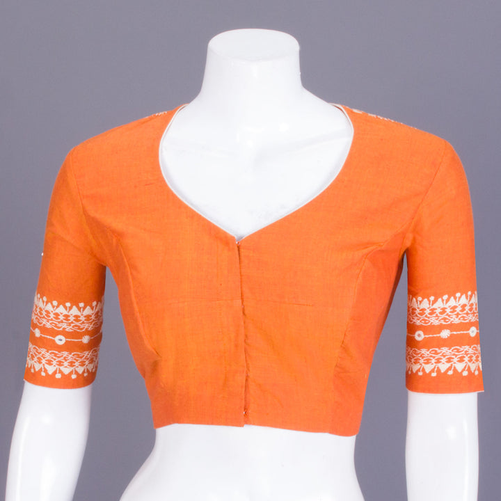 Orange Hand Embroidered Cotton Blouse - Avishya