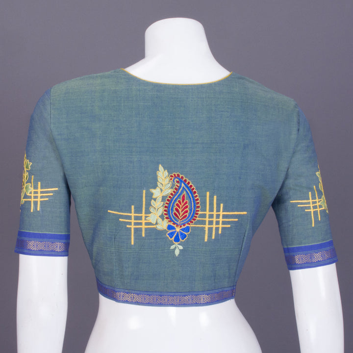 Blue Embroidered Mangalgiri Cotton Blouse - Avishya