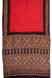 Red Handcrafted Ajrakh Printed Bandhani Gajji Silk Saree - Avishya
