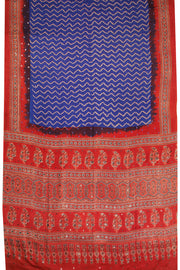 Blue Handcrafted Ajrakh Printed Bandhani Gajji Silk Saree - Avishya