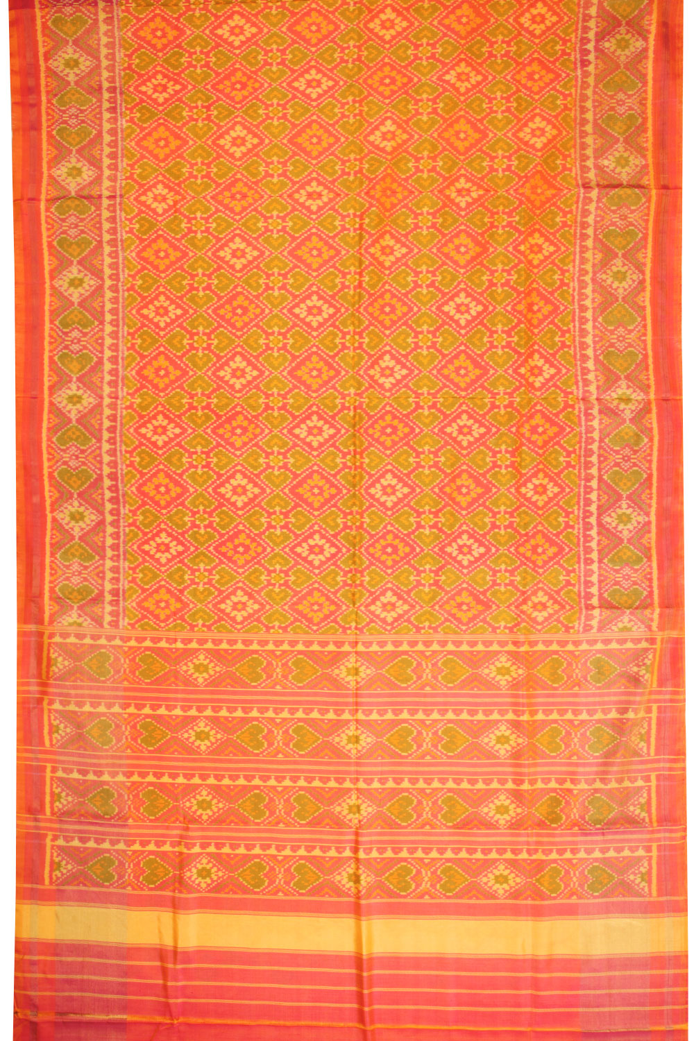 Orange Handloom Patola Ikat Silk Saree - Avishya