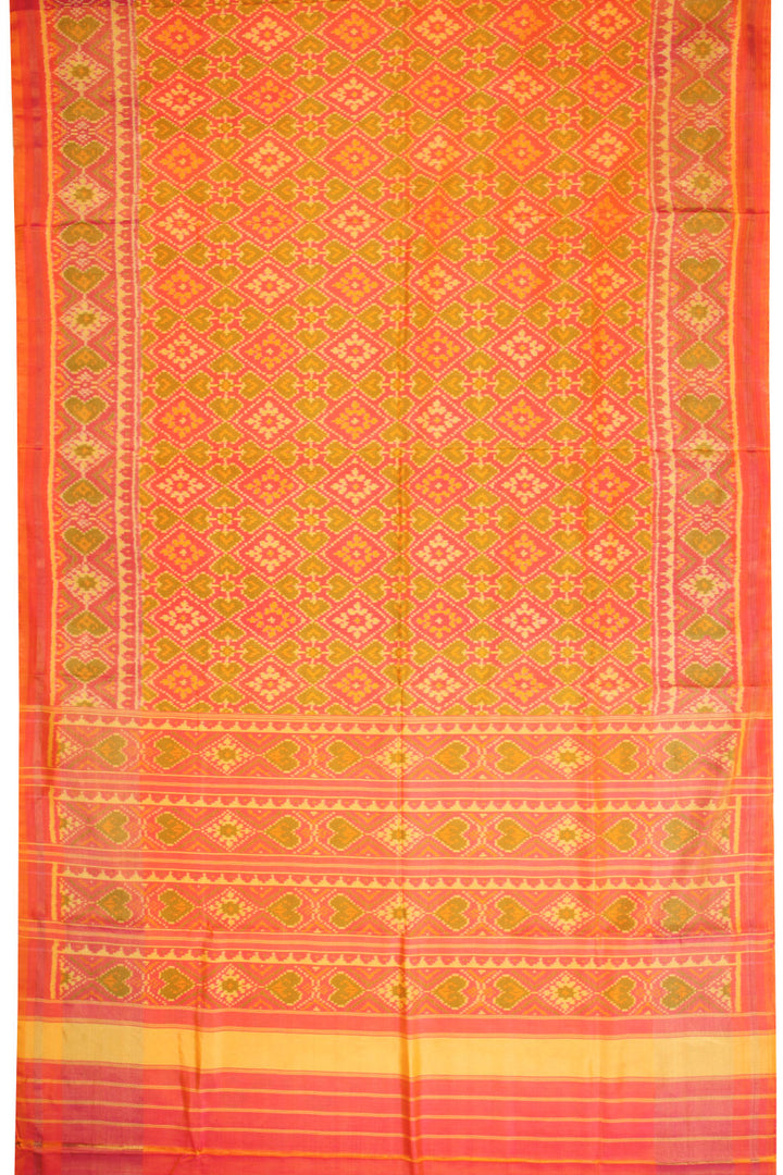 Orange Handloom Patola Ikat Silk Saree - Avishya