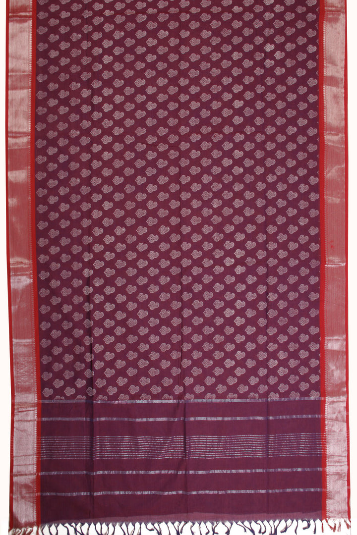 Burgundy Hand Block Printed Cotton Saree-Avishya