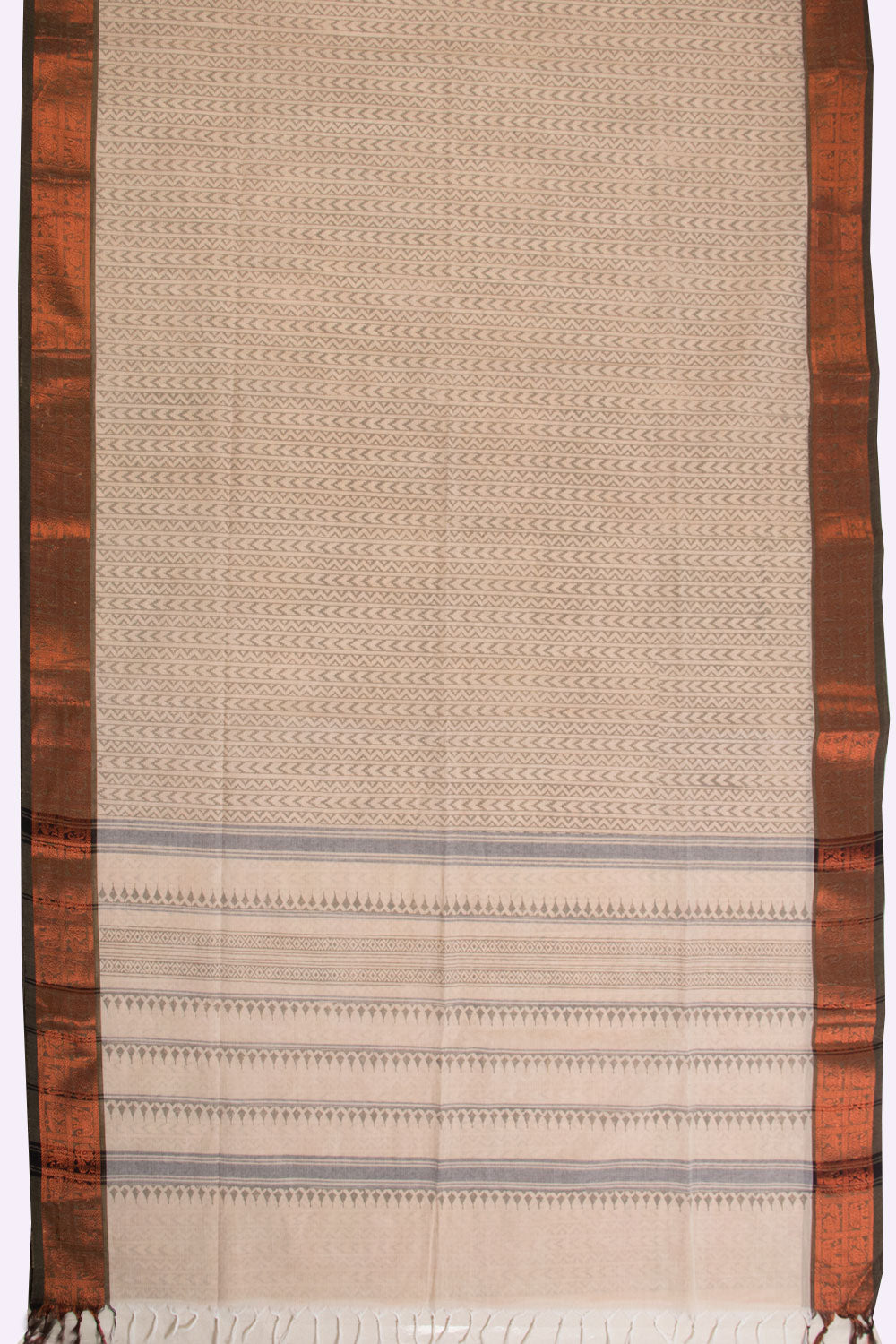 Beige Hand Block Printed Cotton Saree - Avishya