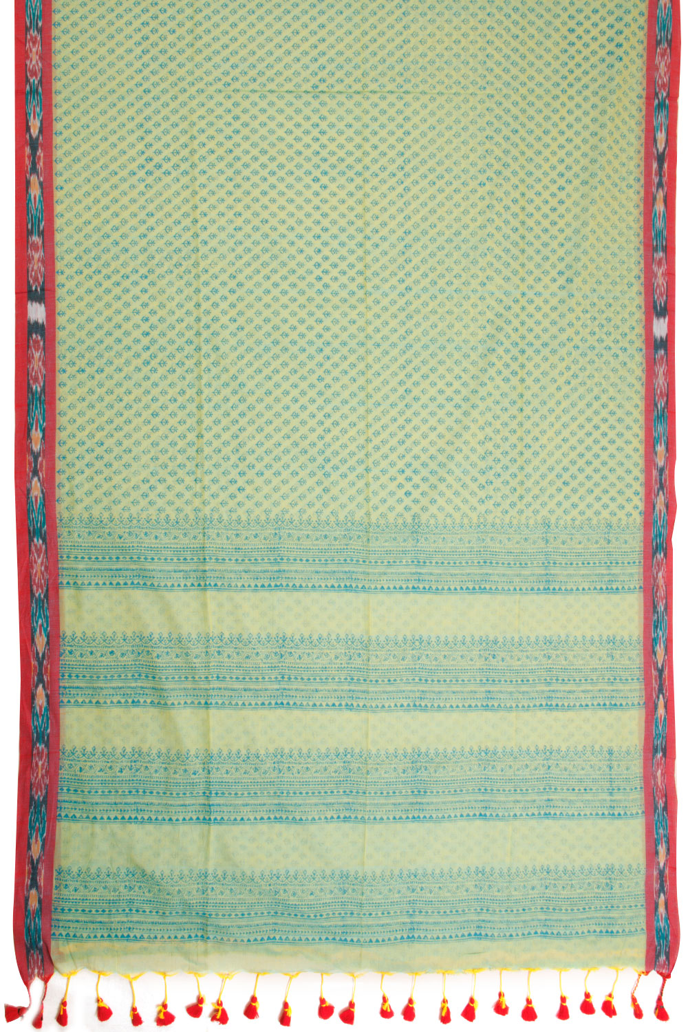 Green Hand Block Printed Mulmul Cotton Saree  - Avishya