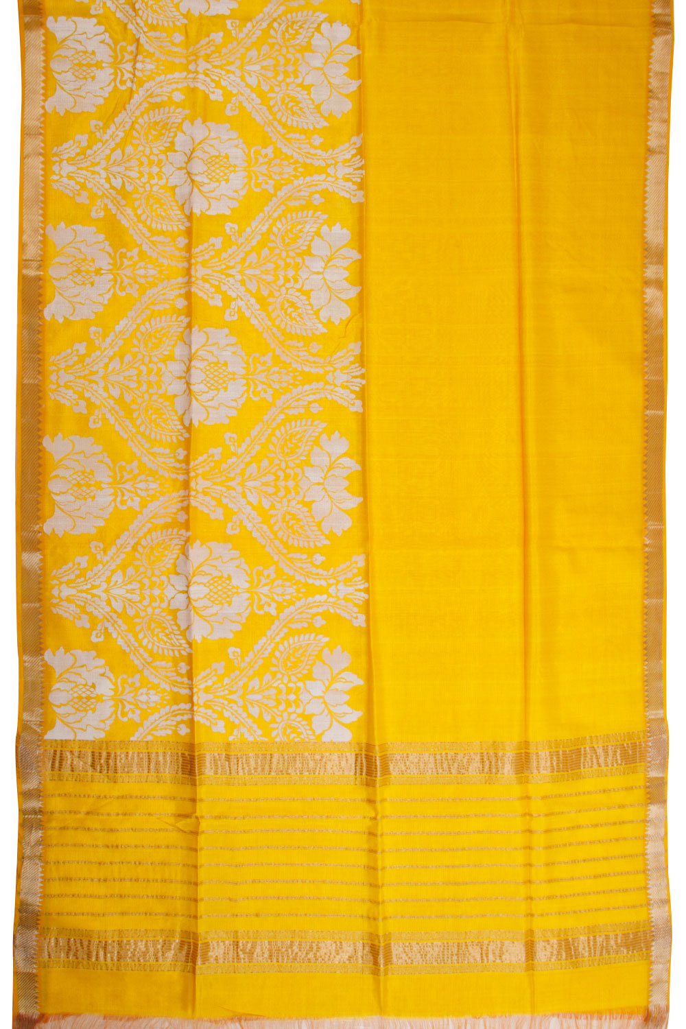 Yellow Handloom Floral Print Mangalgiri Silk Saree - Avishya