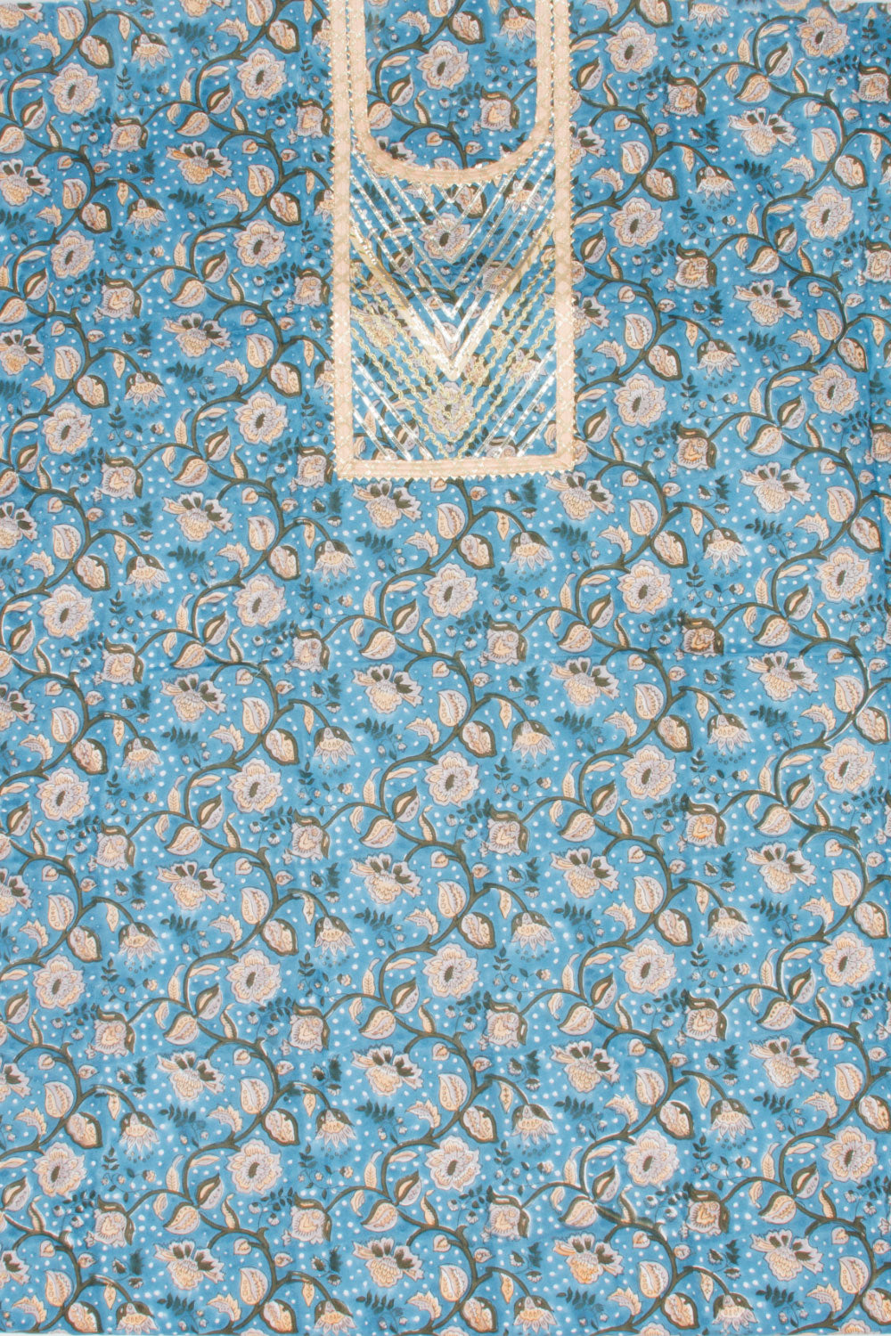 Blue Hand Block Printed Cotton 3-Piece Salwar Suit Material -Avishya