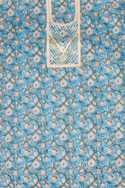 Blue Hand Block Printed Cotton 3-Piece Salwar Suit Material -Avishya