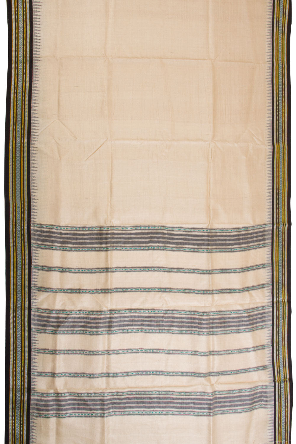 Beige Handloom Karvati Kinar Vidarbha Tussar silk saree - Avishya
