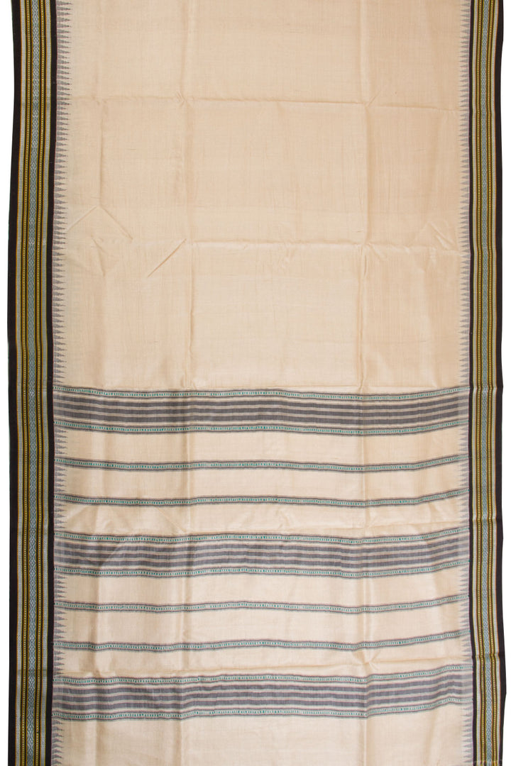 Beige Handloom Karvati Kinar Vidarbha Tussar silk saree - Avishya