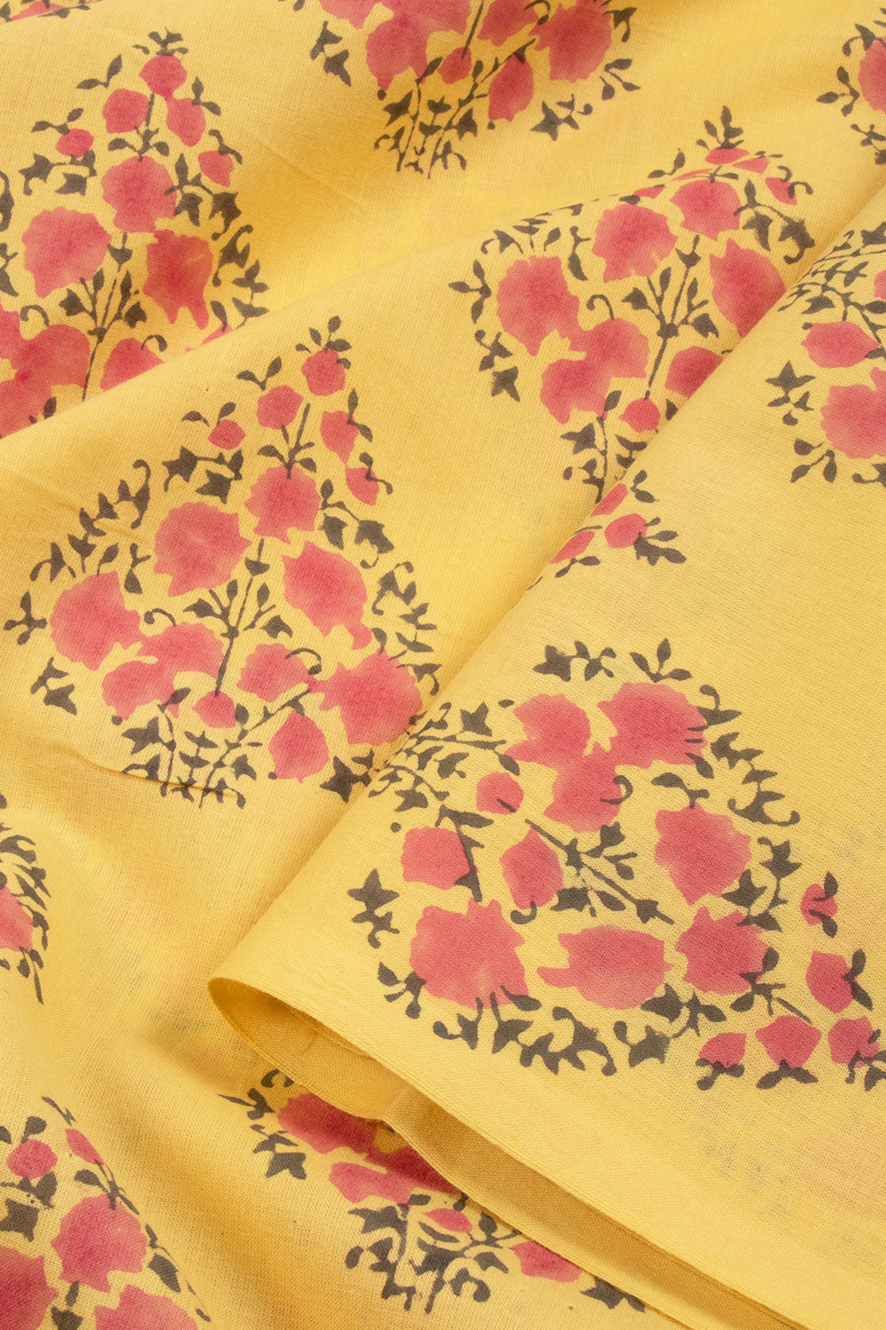 Yellow 2-Piece Hand Block Printed Cotton Salwar Suit Material -Avishya