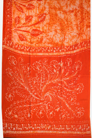 Orange Batik Printed Muslin Silk Saree-Avishya
