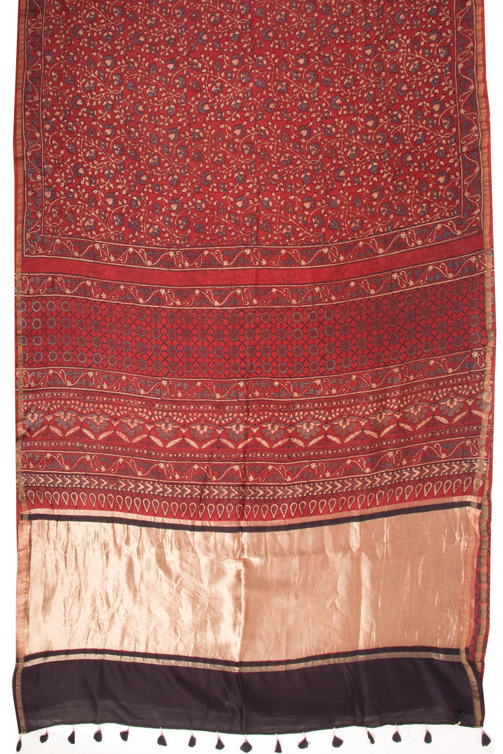 Maroon Ajrakh Printed Silk Cotton Saree With Lagdi Patta zari pallu  10068343