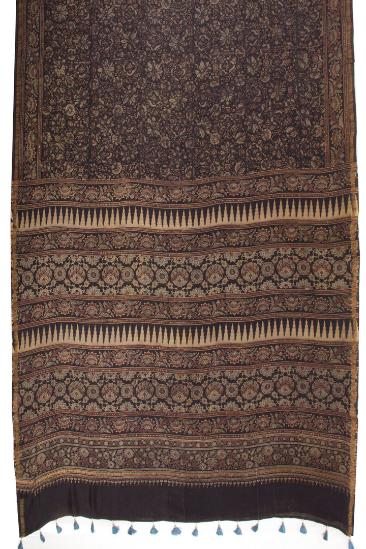 Black Ajrakh Printed Silk Cotton Saree  - Avishya