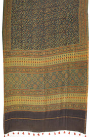 Green Ajrakh Printed Silk Cotton Saree 10068353