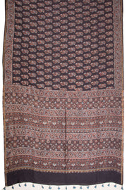 Black Ajrakh Printed Silk Cotton Saree - Avishya